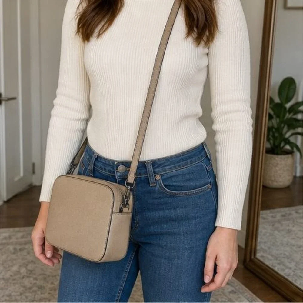 Sand Saffiano Crossbody Bag